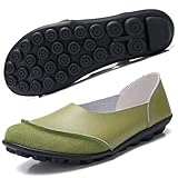 cuero partido de la vaca Hsyooes Mocasín de Cuero Mujer Loafers Cómodo y Antideslizante Barco Zapatos para Mujer Zapatos de Conducción