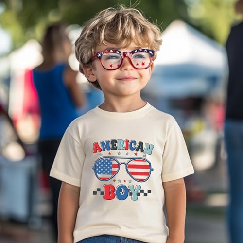 Image of Kid 4th of July T-Shirts Boys Girls American Flag Shirt Patriotic Top Short Sleeve Tees 2-12 Years