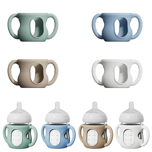 4 Pack Silicone Sleeves for Avent Natural Glass Bottles, Anti Breakage Bottle Holder with Handle, Compatible with Philips Avent Glass Natural Bottle 4 oz