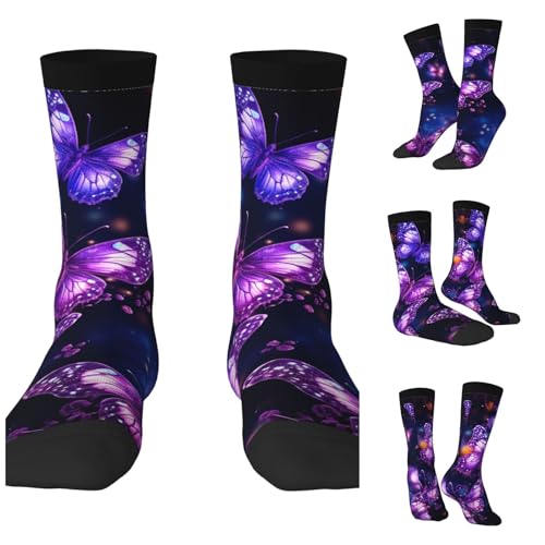 LZQPOEAS purple cute butterfly print Athletic Socks Unisex Cushioned Crew Socks Hiking Running Calf Sock Soft Above Ankle Sock