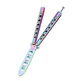 MAIYU Butterfly Knife Butterfly Comb Style Knife Trainer Rainbow Metal Practice Balisong Steel Dull Knife With Sheath for Beginner Training Allows Safe Practice (Training Knife)
