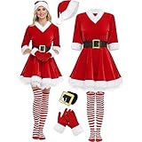 Leaomuny Disfraz De Navidad Mujer Papá Noel Vestido Capucha Rojo Traje Papá Noel Mamá Noel CinturóN Navidad Fiesta Regalos Con Vestido, Capa, CinturóN Y Gorro