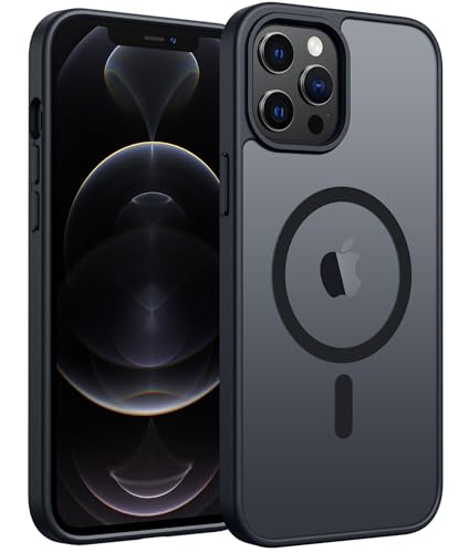 Image of FNTCASE for iPhone 12 Pro Max Case: [Compatible with Magsafe] Translucent Matte Magnetic Phone Cover - Military Grade Drop Protection Shockproof Protective Cases - Black