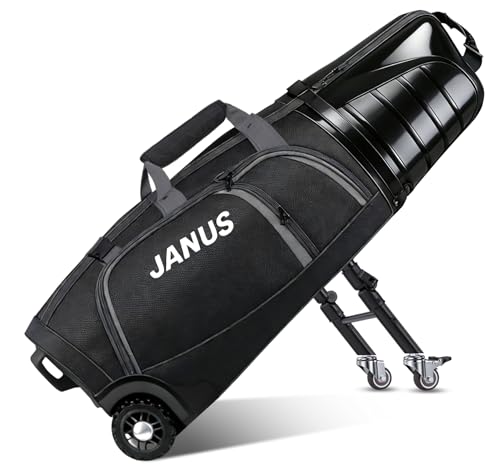 JANUS Golf Travel Bag Hard Case with Foldable Support Legs Hands-Free Golf Club Travel Bag with 360 Spinner Wheels ABS Hard Shell Foldable Design for Airline Travel