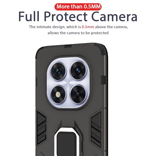 Image of Pikkme D5 Tough Armor Bumper Case | 360 Protection Case | Ring Holder Stand Back Cover for Redmi Note 14 Pro 5G (Black)