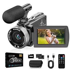 Video Camera 4K Camcorder 48MP, 18X Digital Zoom Video Recorder, 3” 270° Rotatable Screen Vlogging Camera for YouTube, Camcorders Videocamera with 32GB Card, Mic, Remote Control, 2 Batteries