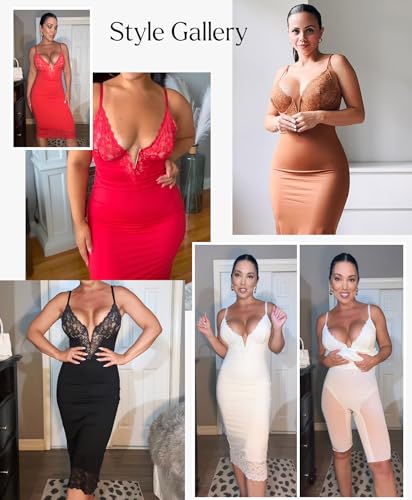 Popilush Women Lace Shapewear Midi Dress 2025 V neck Bodycon Corset Cocktail Party Date Night Dresses2