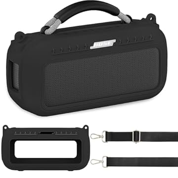JCHPINE Capa de silicone para acessórios de alto-falante portátil Bose SoundLink Max, capa de silicone macio para alto-falante Bose SoundLink Max Bluetooth com alça de ombro (capa preta)