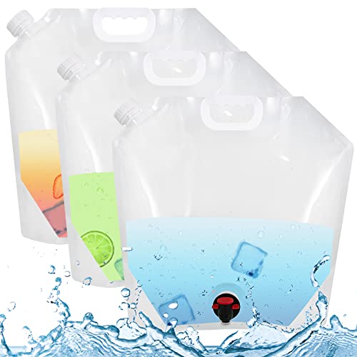 JEFFOUOO Lot de 3 bidons d'eau pliables de 10 l - Avec robinet, récipient portable pour eau potable - Sac à eau pliable pour extérieur, camping, randonnée, urgence, stockage de l'eau Cover