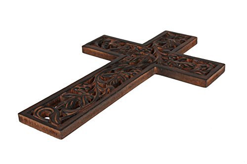 Wooden Wall Hanging Cross Handmade Antique Design Religious Altar Home Living Room Décor Accessory (Design 1)