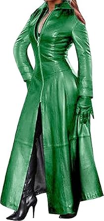 Womens Faux Leather Jacket Sexy Plus Size Trench Coat Cool Moto Jackets Mock Neck Zipper Overcoat Maxi Tops