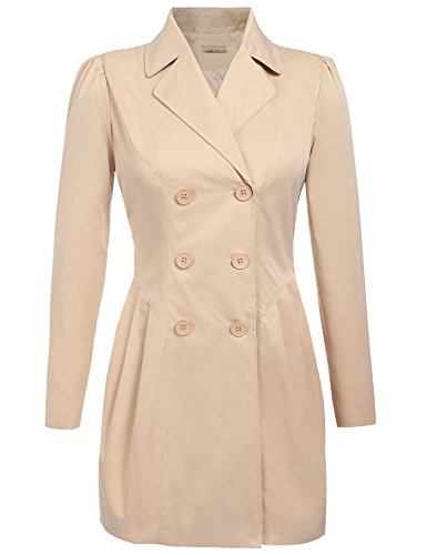 EASTHER Women's Wool Jacket Double Breasted Overcoat Long Sleeve Peacoat Jacket Khaki