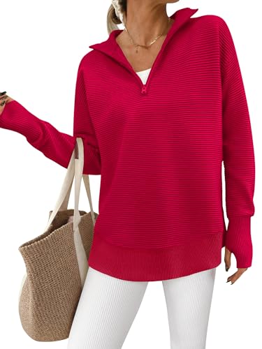Image of PRETTYGARDEN Womens Long Sleeve Quarter Zip Pullover Sweater