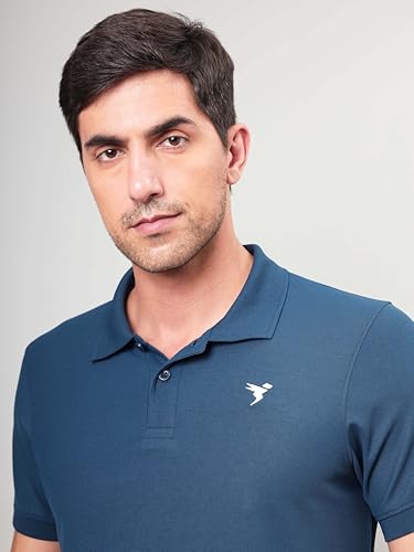 Image of TECHNOSPORT Men's Solid Slim Fit Polo Collar T-Shirt MATPIQ Half Sleeve Button Polyester for Gym Running Workout UPF50+ Anti Odour
