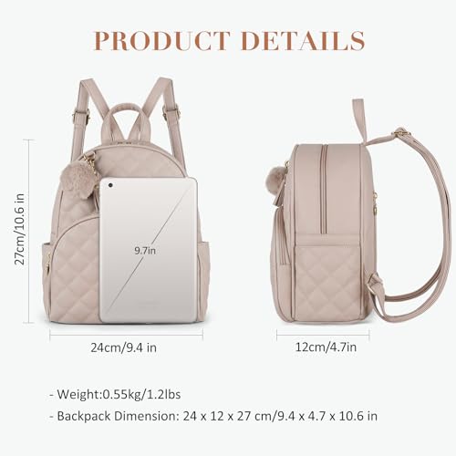 Image of ECOSUSI Mini Backpack for Women Leather Small Backpack Purse for Ladies | Stylish Shoulder Bag with Cute Pom and Tassel Decoration, Bookbag for Travel Daily Outings, Khaki
