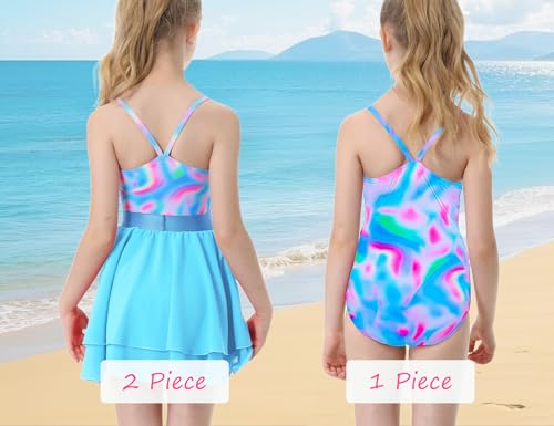 Image of Girls Swimsuit One Piece Bathing Suit Sleeveless Swimwear Matching Skirts for Toddler Kids Swim Surfing