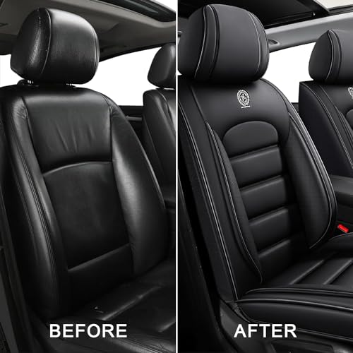 Image of Front Seat Covers for Volkswagen Golf SportWagen 2015-2019, Black | Premium Leather, waterproof full coverage, non-slip and scratch-resistant, front-seat protection for daily commuting