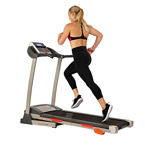 Sunny Health & Fitness Treadmill Motorized Running Machine with LCD Display, Tablet Holder, Shock Absorption, 220 LB Max Weight and Folding Running Belt Sunny Health & Fitness Treadmill Motorized Running Machine with LCD Display, Tablet Holder, Shock Absorption, 220 LB Max Weight and Folding Running Belt