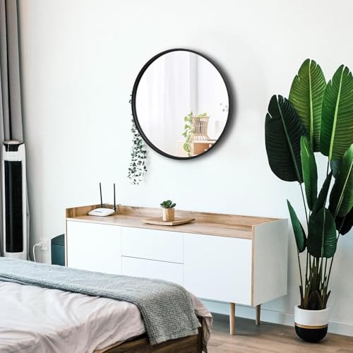 Image of RIZIK STORE Iron Metal Decorative Round Wall Mirror with Hook - HD Clear Glass, Wall Mounted for Bedroom, Living Room, Wash Basin, Vanity, Makeup & Bathroom