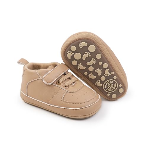 Image of Clowora Unsex Baby Shoes Boys Girls Infant Sneakers Non-Slip Soft Rubber Sole Toddler Crib First Walker Lightweight Shoes (A021 /Khaki,3-6 Months)