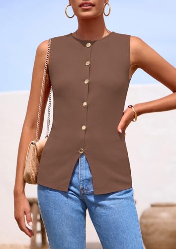 Image of PRETTYGARDEN Women's Sweater Vest Button Down Summer Tank Tops 2026 Sleeveless Knit Vests Fashion Business Casual Outfits