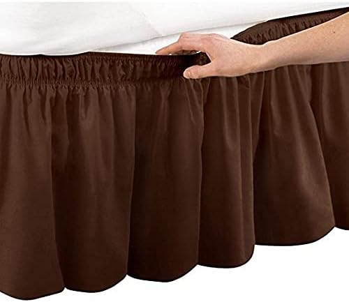 Pleated Three Sides Fabrics Wrap Around Style Egyptian Cotton Elastic 17 inch Drop Dust Bed Skirt for Twin/Full,Queen,King Size Beds(King, Brown)