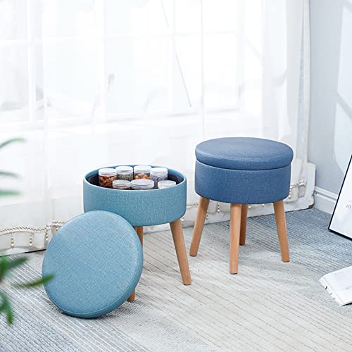 Ottoman de rangement rond en velours gris et plateau en bois noble - 4