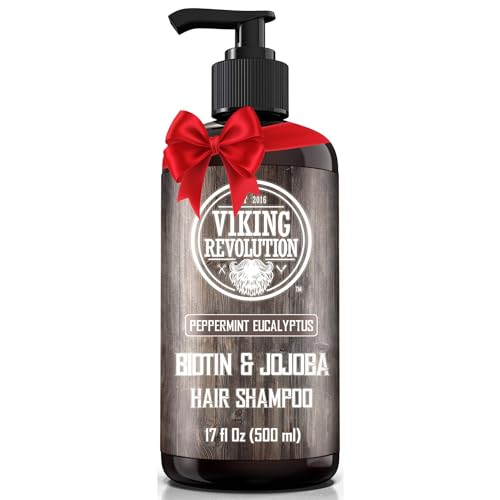 Viking Revolution Biotin Mens Shampoo - Eucalyptus and Peppermint Shampoo with Jojoba Oil and Mint Oil - Hair Loss Shampoo for Men with Biotin - Mens Shampoo for Thinning Hair (17 Oz)