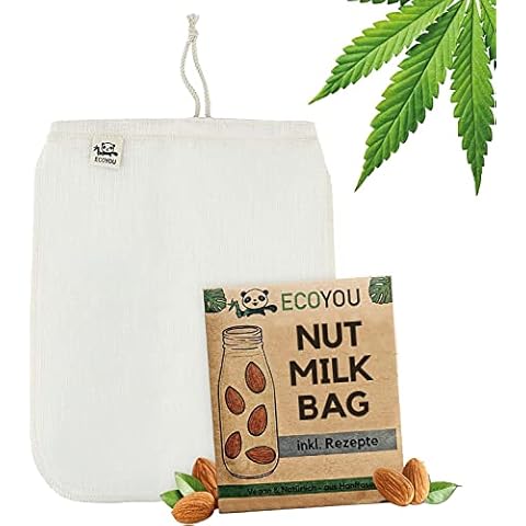 EcoYou Organic Washable Hemp Vegan Nut Milk Bag, White, 30 x 25 cm Cover