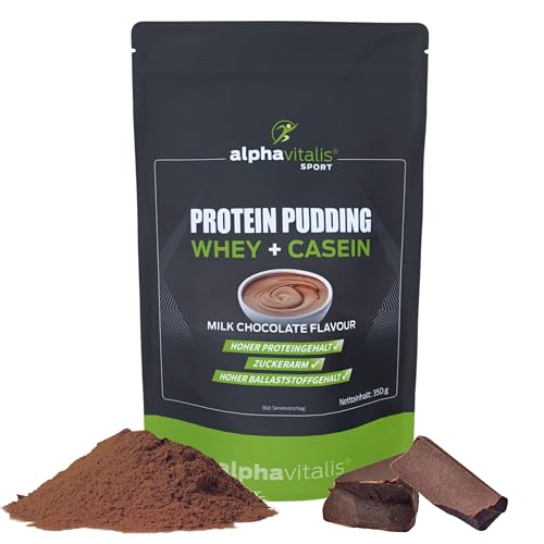 Protein Pudding Pulver 350g - Schoko - 25g Protein pro Portion - leckere Creme zum Anrühren aus Whey + Casein - zuckerarm & Ballaststoffquelle - Premiumqualität von alphavitalis