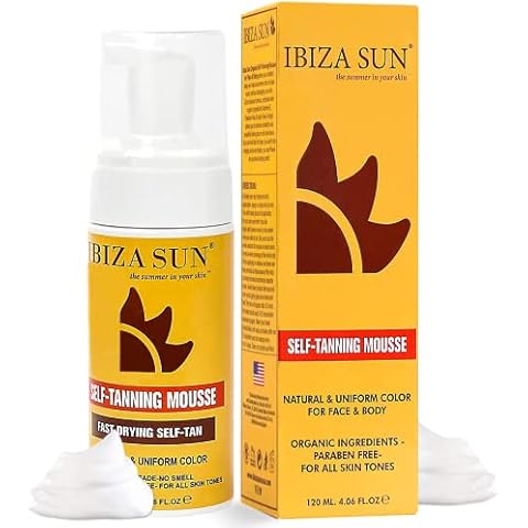 Ibiza Sun Organic Self -Tanning Mousse - Quick Dry Sunless Tanning Foam for All Skin Tones - Self Tanner for Face and Body with Natural Ingredients,No Tanning Smell Cover