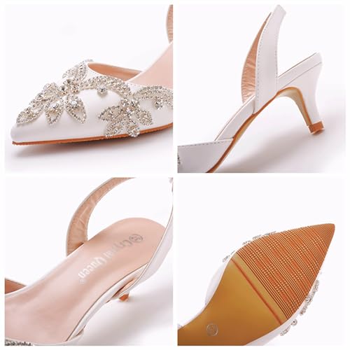 Women's Rhinestone Closed Toe Kitten Heels Pumps,Pointed Toe Slip On Low Heels Mule Shoes Fashion Slingback Wedding Party Dress Sandals4