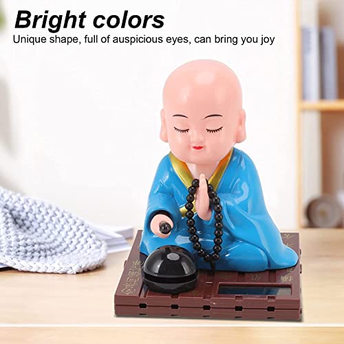 Image of AUGEN Small Buddhist Monk Solar Ornaments, Automatic Nodding Lucky Meaning Light Energy Sensing Eco Friendly Solar Buddhist Monk Statue Decoration for Home /Car Dashboard (Pack of 1, D, Blue)