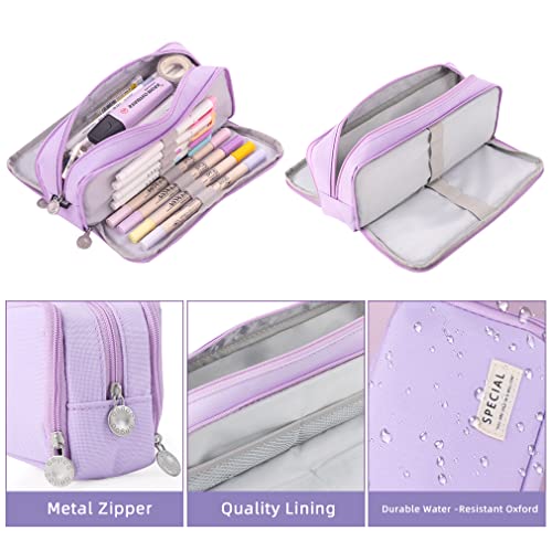Image of iSuperb Large Pencil Case 3 Compartments Pencil Pouch Big Capacity Pencil Bag for Kids Teen Girls Boys Student School Supplies Oxford Organizer Pen Bag Cosmetic Makeup Pouch