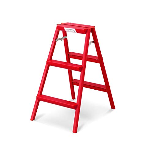 Escalera plegable de aluminio, escalera duradera, escalera ligera y portátil, escalera escalera, escalera plegable, color blanco y rojo
