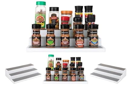Homeries Spice Rack organizer for Cabinet 3-Tier for Pantry Cabinet or Countertop, Waterproof, and Non Skid Shelf, For Spice Bottles, Jars, Seasonings, Baking Supplies (4 Pack)