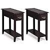 Tangkula Narrow End Table Slim Side Table with Drawer and Open Shelf Small End Tables for Small Spaces Narrow Nightstand Bedside Table for Living Room Bedroom 98 x 236 x 236 Inches 2 Coffee