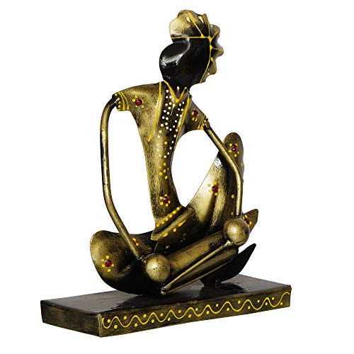 Image of eCraftIndia Iron Handcrafted Musician Man Statue Playing Dholak Musical Instrument Human Figurine Decorative Showpiece for Office, Home Decor, Ideal Gift for Birthdays, Housewarming, and Music Lovers