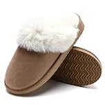 Waysoland Slippers Women,fluffy House Womens Slippers Memory Foam Ladies Slippers Non-Slip Faux Fur Comfy Winter House Shoes Indoor Outdoor(Beige,7/8 UK)