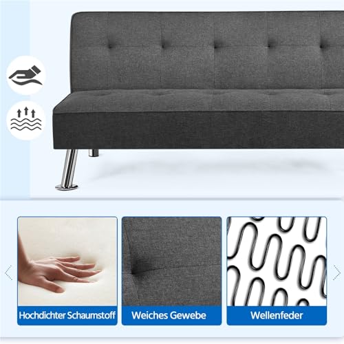 Yaheetech Schlafsofa mit Liegefläche 166,5 cm L × 92 cm B Bettsofa bis 350 kg Belastbar Schlafcouch für Wohnzimmer/Schlafzimmer/Gästezimmer grau