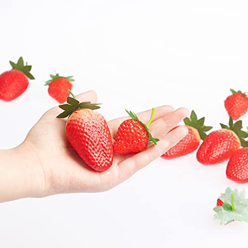 Videlly 20 Pieces Artificial Strawberries Fake Strawberries Lifelike Red Realistic Plastic Strawberries Artificial Fruit For Home Kitchen Party Wedding Decoration Arrangements Photography Prop,S Size #TOP1