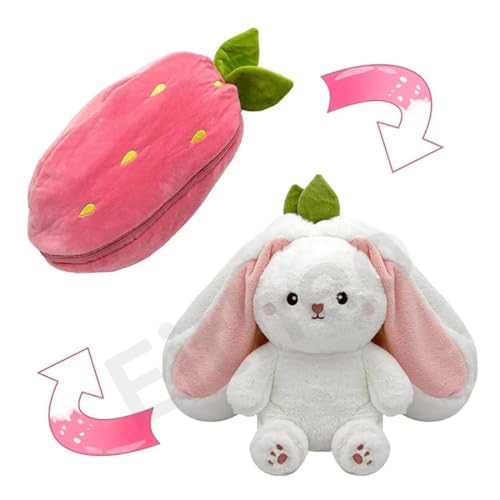 Image of EITHEO Reversible Bunny Stuffed Toy - Soft Strawberry Bunny Plush - Cute Plushies Gift for Girls & Kids - Versatile Soft Rabbit Toy, Pillow (25 cm)