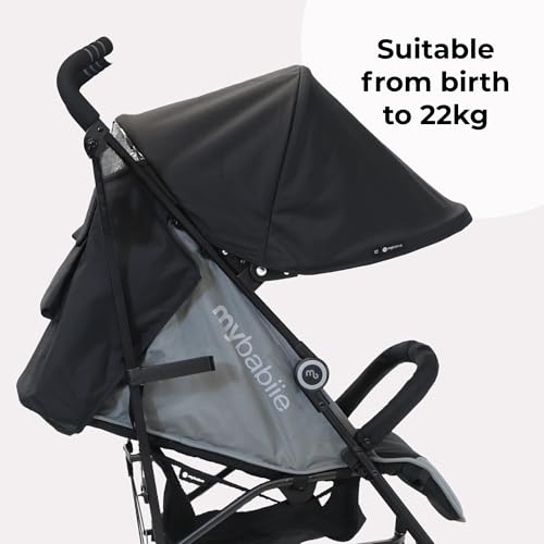 My Babiie MB02 Stroller - from Birth to 4 Years (22kg), Lightweight & Compact Umbrella Fold, Travel Buggy for Toddlers - Black & Grey - Image 3