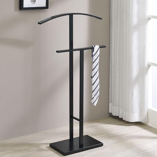 Image of Kings Brand Furniture Dossi Modern Metal Suit Valet Stand, Clothes Rack Organizer with Jacket, Pants & Tie Holder, Space-Saving Garment Rack for Bedroom or Closet (Black)