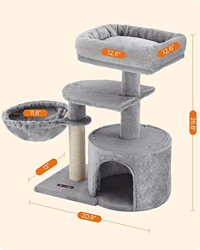 Feandrea Cat Tree, Small Cat Tower, Cat Condo, Kitten Activity Center With Scratching Post, Basket, Cave, Light Gray Upct59W #TOP6