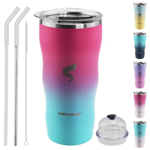 SIMPLE DRINK 20Oz Insulated Tumbler With Straw And Lid, Stainless Steel Coffee Cup, Double Wall Vacuum Travel Mug,Spill proof Iced Coffee Tumbler, Beach tumbler, Green Red Tumbler
