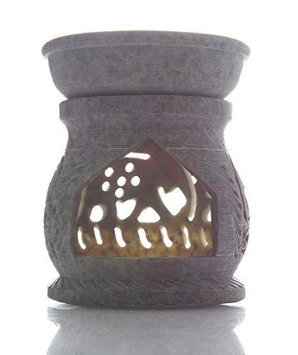 StarZebra Essential Oil Diffuser with Tea Light Holder for Aromatherapy Handcarved Soapstone 3 with Intricate Elegant Tendril Openwork