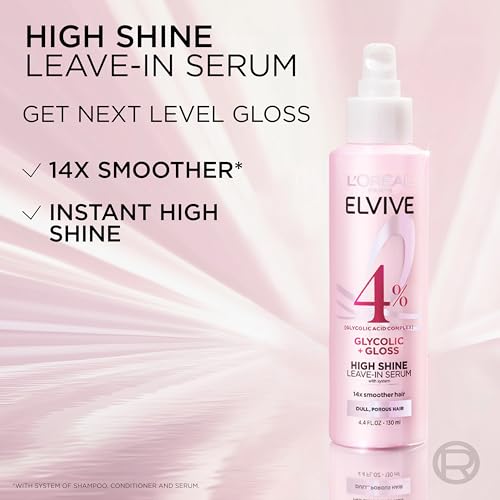L'Oreal Paris Elvive Glycolic + Gloss High Shine Leave-In Hair Serum, Smooths Dull, Porous Hair Into High-Shine, Glossy Hair, 4.4 Fl Oz - Image 6