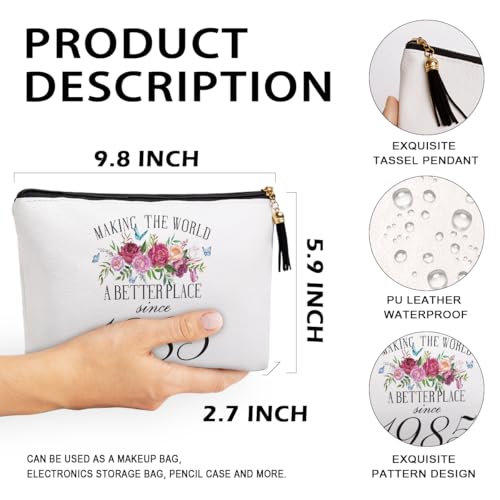 40th Birthday Gift for Women Friendship Best Friend Gift Grandma Mom Sister Aunt Funny Makeup Bag Travel Toiletries Bag Makes the World a Better Place Since 1985 Birthday Gift from Women2