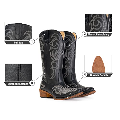 Image of IUV Cowboy Boots For Women Mid Calf Cowgirl Boots Pointy Toe Western Boot